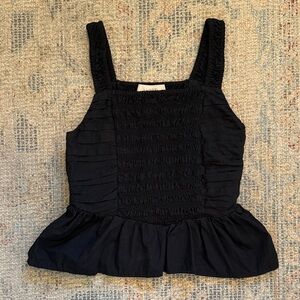 LOFT Black Smocked Peplum Tank Top